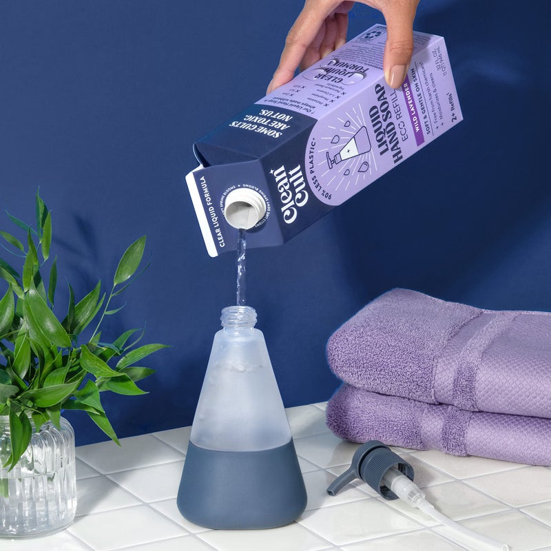 Cleancult Hand Soap Dispenser (12oz, 1 Pack) - Refillable Glass Soap Dispenser with Pump - Shatter Resistant - Non Slip Silicone Sleeve - Midnight Blue - Image 5